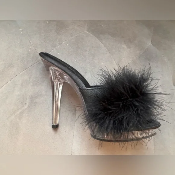 New Fabulicious Sultry Platform Marabou Heel Sultry-601F black & clear sz 9 - Picture 3 of 11